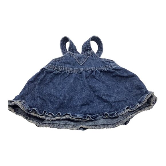 Childrens Place Baby Girl 3-6M Blue Denim Ruffle Overall Dress Adjustable Straps - Picture 2 of 8